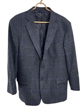 Brooks Brothers 100% lambswool Men's Gray Glen Plaid Blazer Blue Windowpane 44R